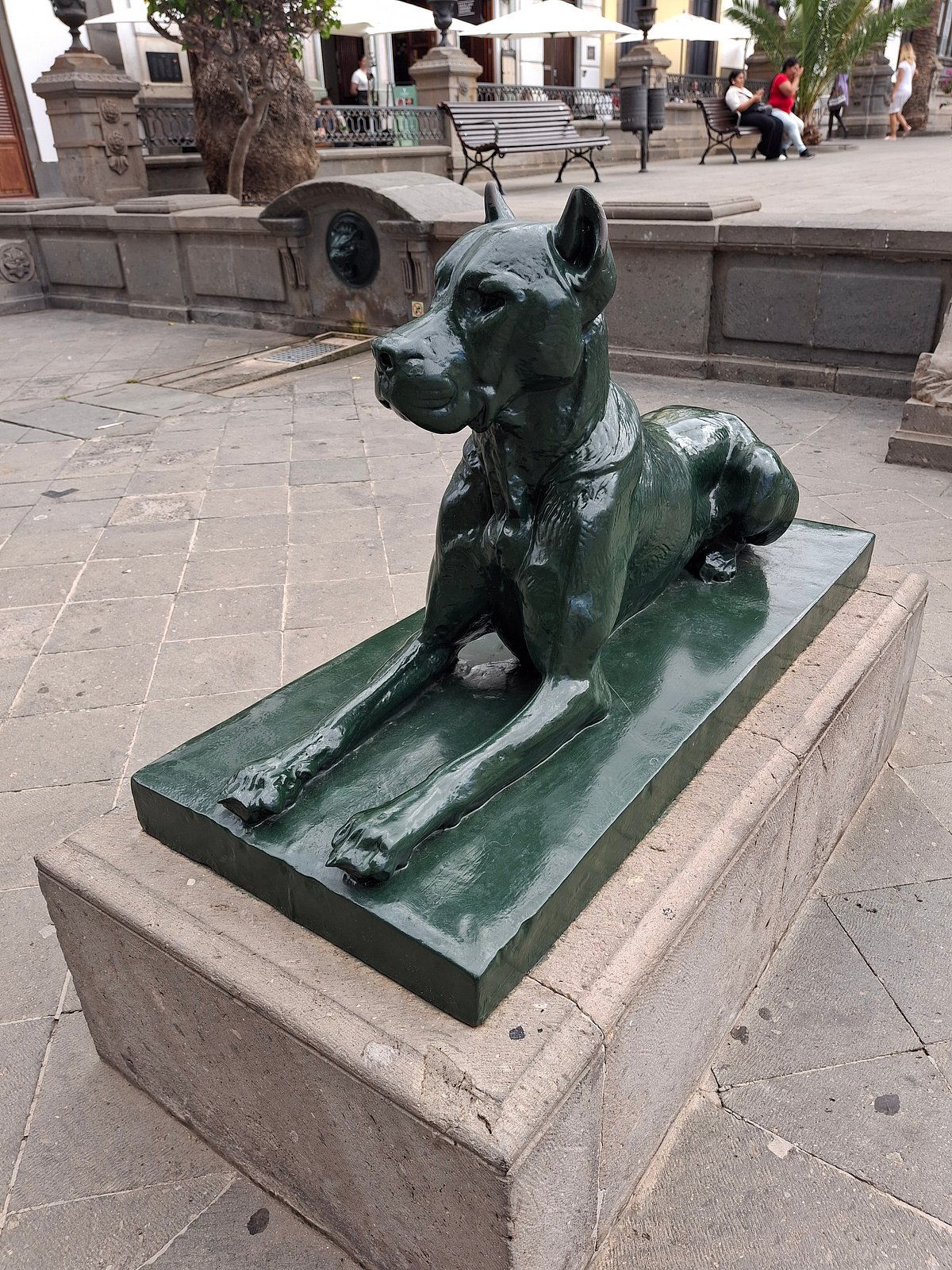 The dogs stand guard facing the Cathedral of Santa Ana